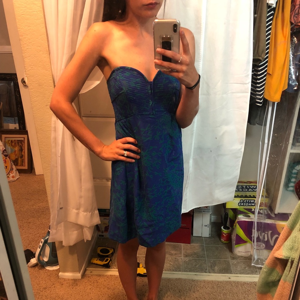Blue and Green Strapless Dress